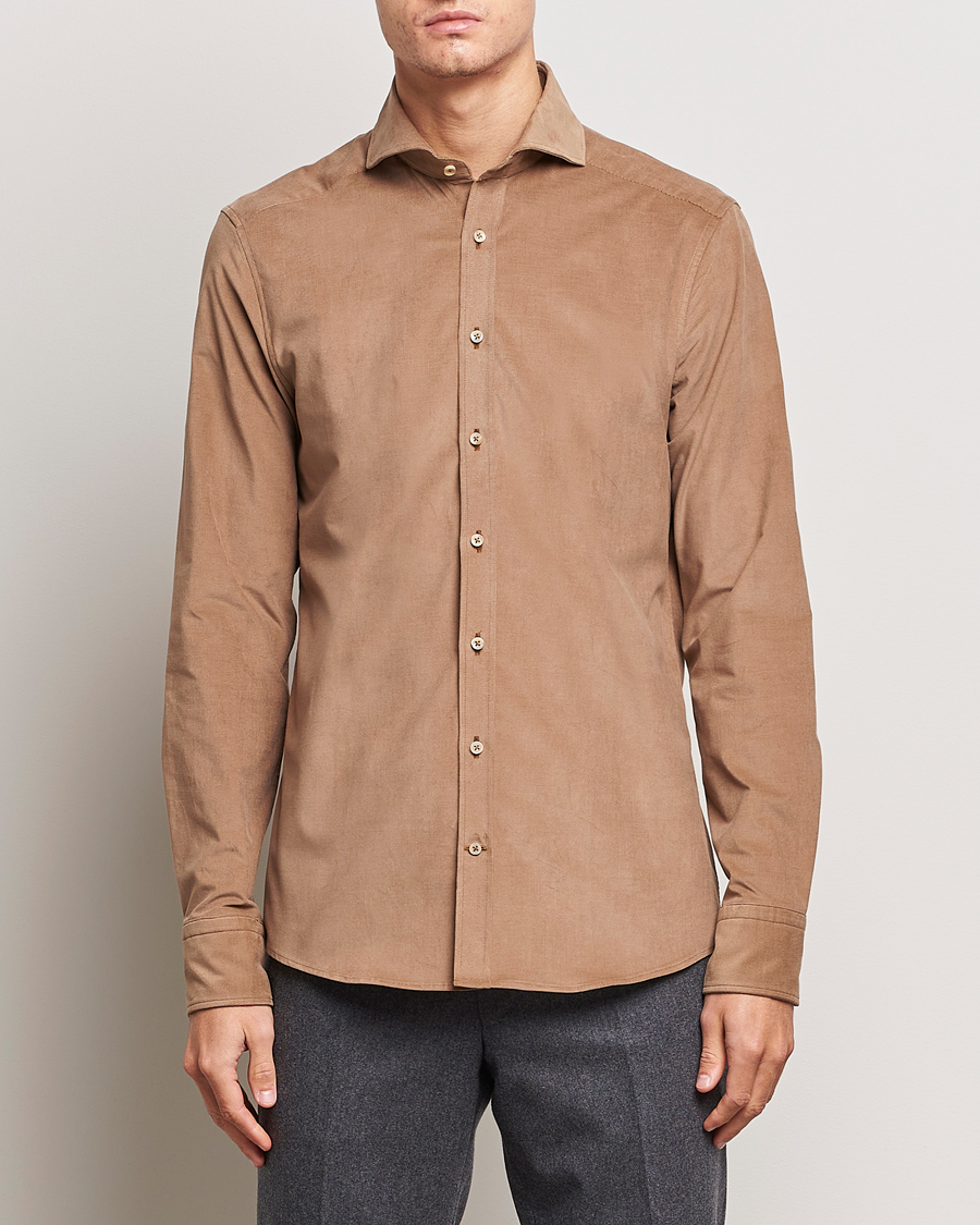 Herren |  | Stenströms | Slimline Cut Away Corduroy Shirt Camel