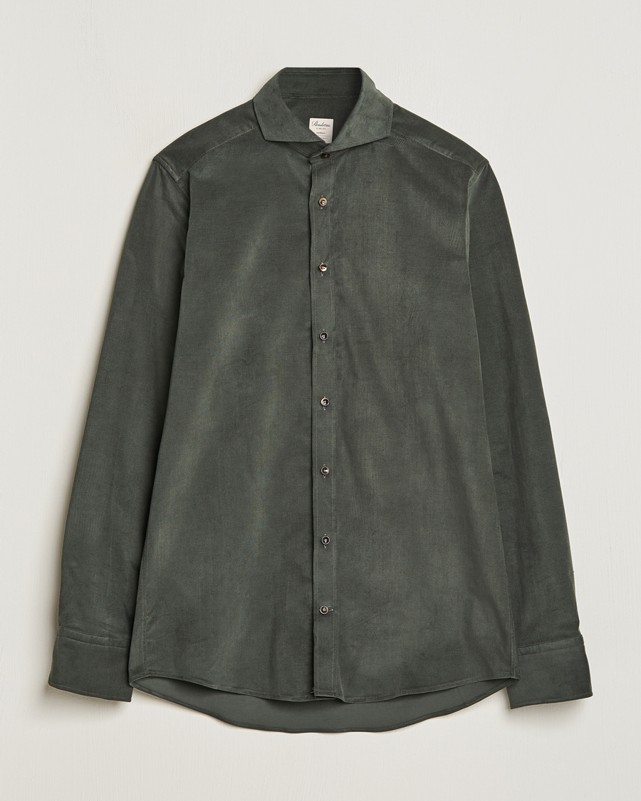 Herren | Hemden | Stenströms | Slimline Cut Away Corduroy Shirt Dark Green