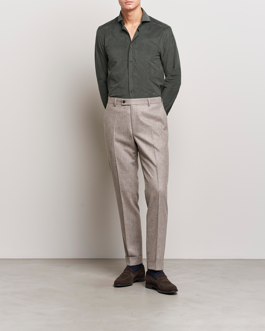 Herren | Hemden | Stenströms | Slimline Cut Away Corduroy Shirt Dark Green