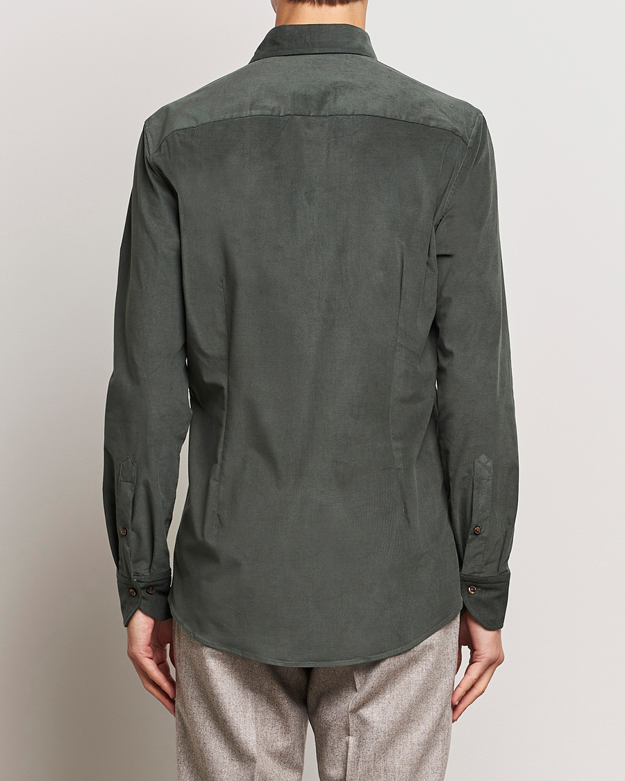 Herren | Hemden | Stenströms | Slimline Cut Away Corduroy Shirt Dark Green
