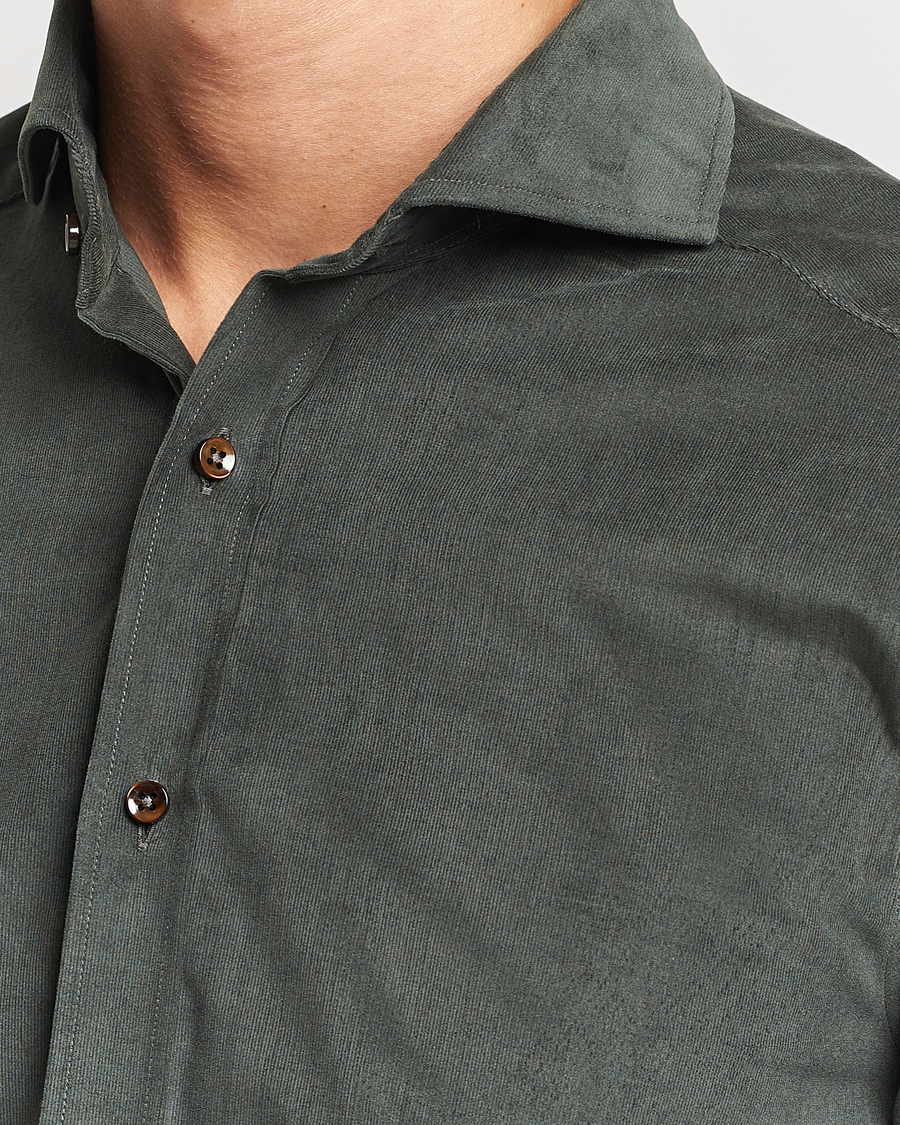 Herren | Hemden | Stenströms | Slimline Cut Away Corduroy Shirt Dark Green