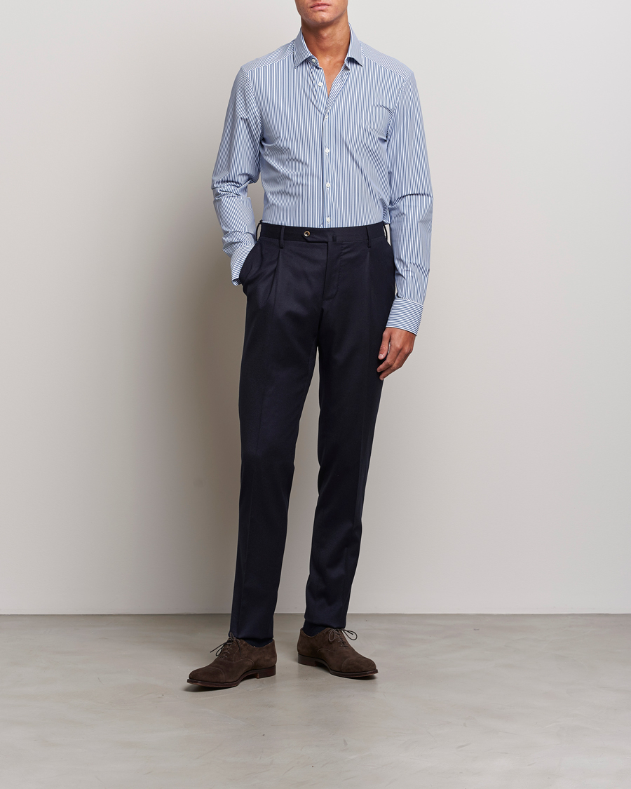 Herren | Hemden | Stenströms | Slimline 4-Way Stretch Striped Cut Away Shirt Blue