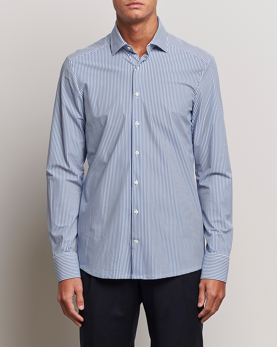 Herren | Businesshemden | Stenströms | Slimline 4-Way Stretch Striped Cut Away Shirt Blue