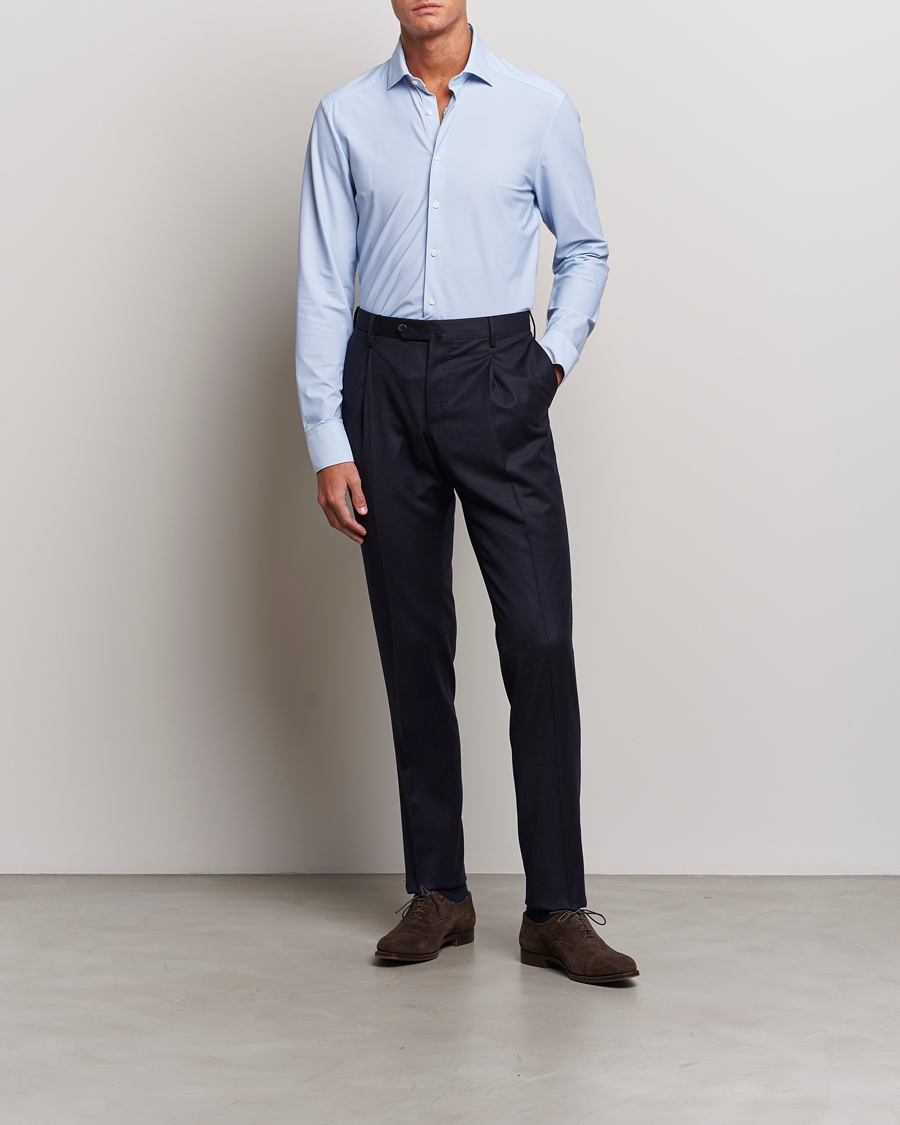 Herren | Hemden | Stenströms | Slimline 4-Way Stretch Cut Away Shirt Light Blue