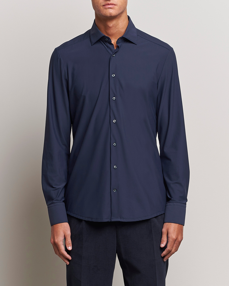 Herren | Hemden | Stenströms | Slimline Cut Away 4-Way Stretch Shirt Navy