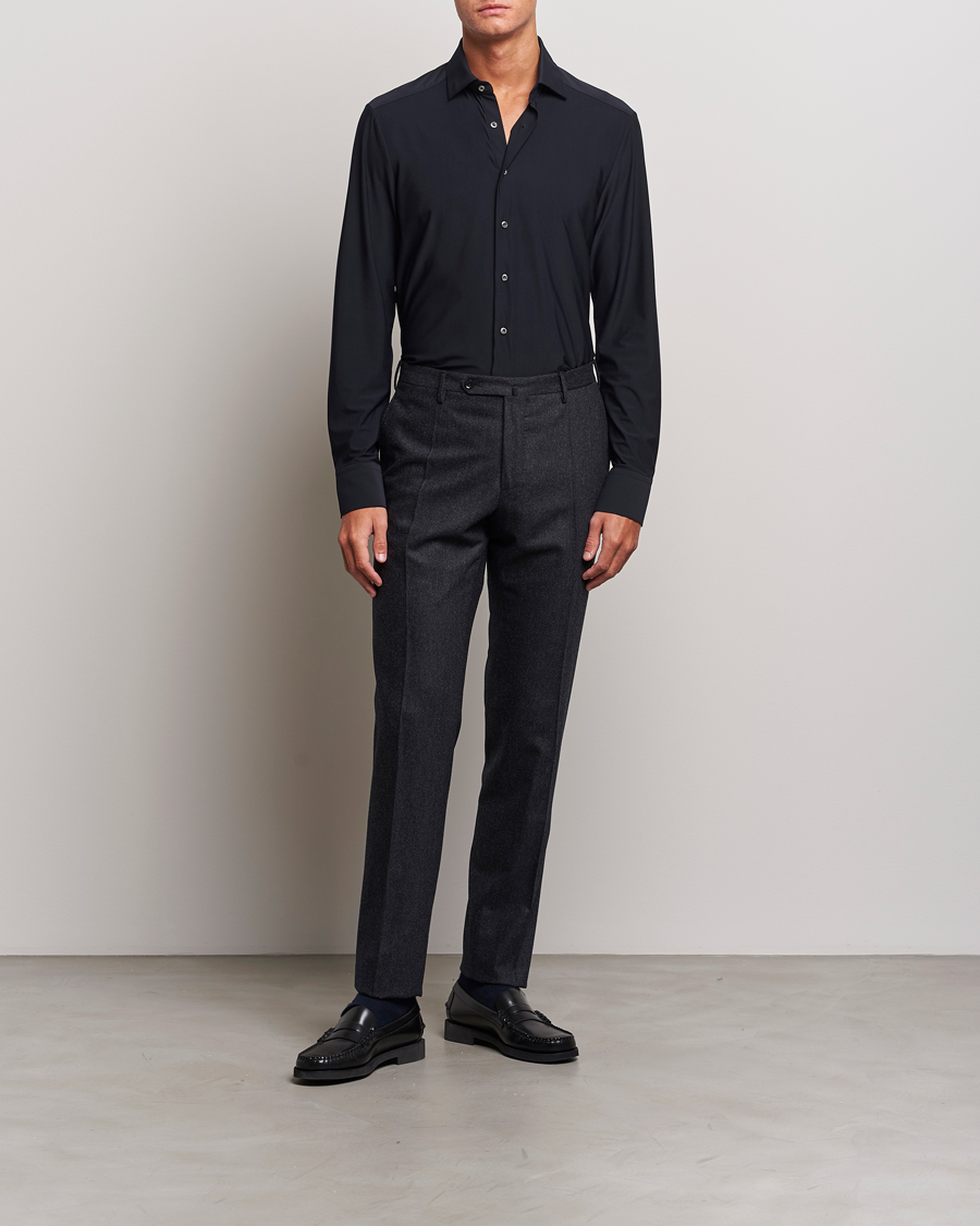 Herren | Hemden | Stenströms | Slimline Cut Away 4-Way Stretch Shirt Black
