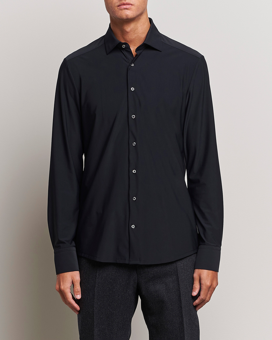 Herren | Freizeithemden | Stenströms | Slimline Cut Away 4-Way Stretch Shirt Black