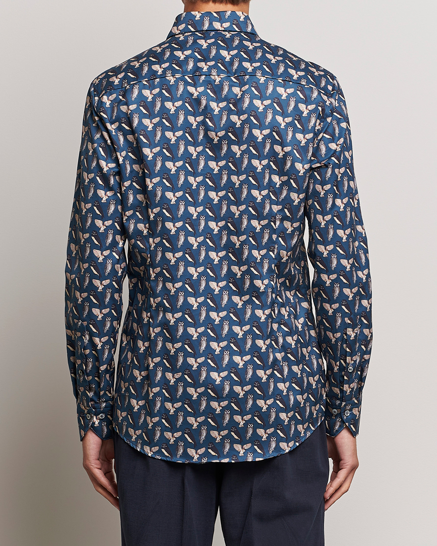 Herren | Hemden | Stenströms | Slimline Owl Printed Cut Away Shirt Blue