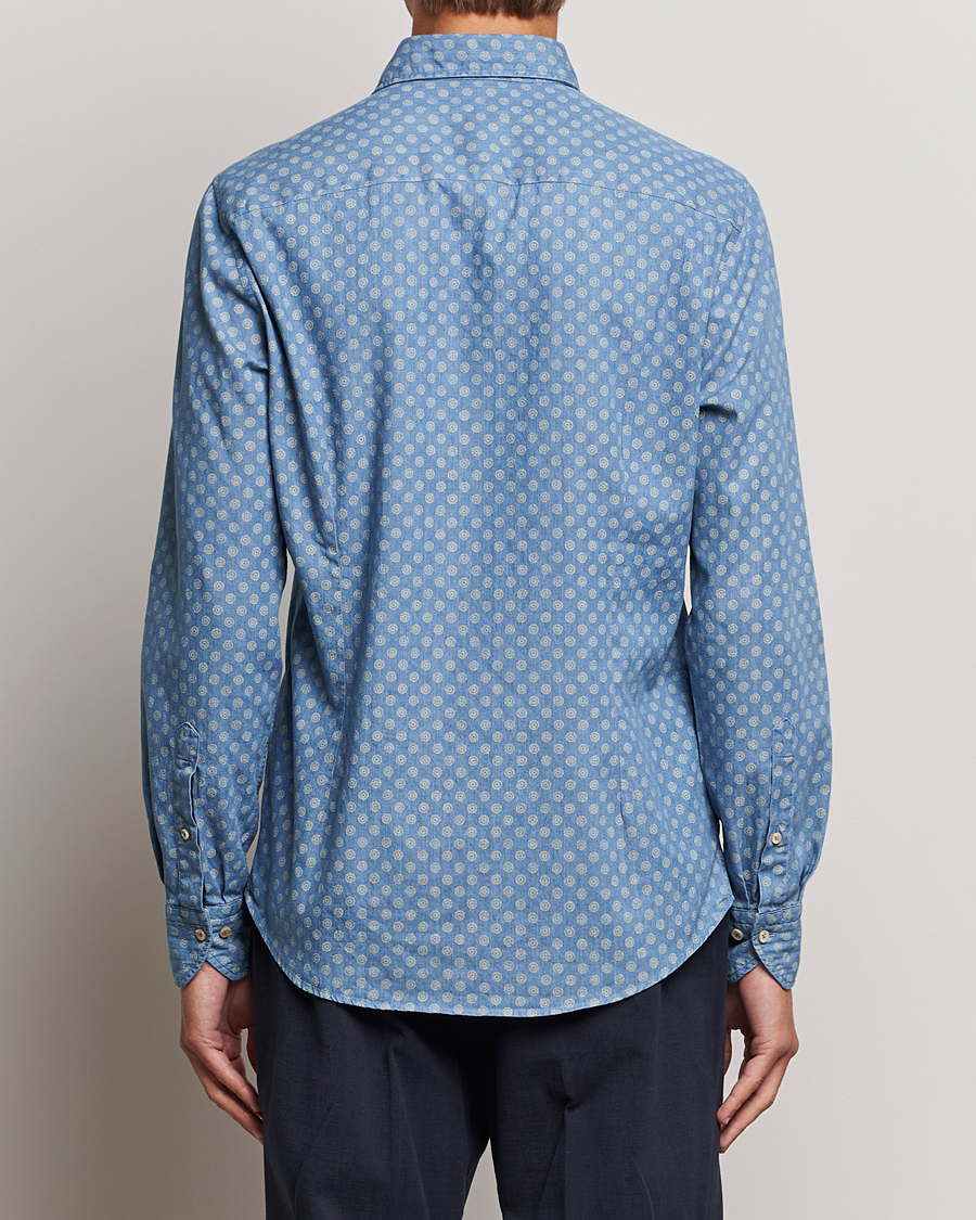 Herren | Hemden | Stenströms | Slimline Printed Cut Away Denim Shirt Light Blue