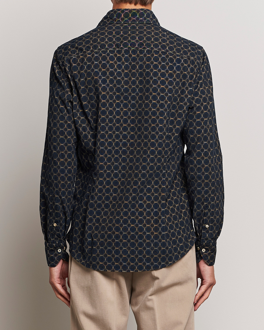 Herren | Hemden | Stenströms | Slimline Babycord Printed Cut Away Shirt Navy