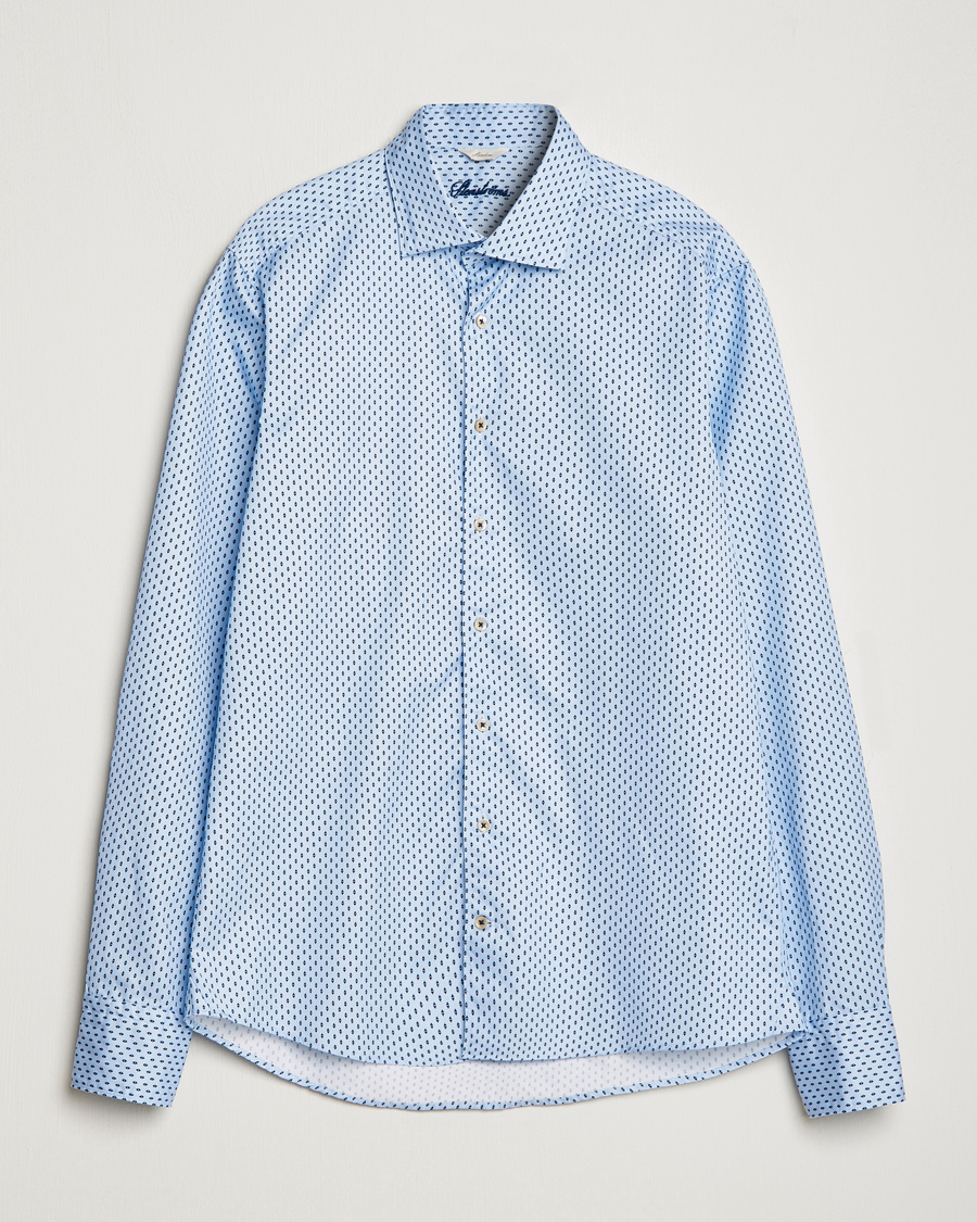 Herren | Hemden | Stenströms | Slimline Printed Cut Away Shirt Light Blue