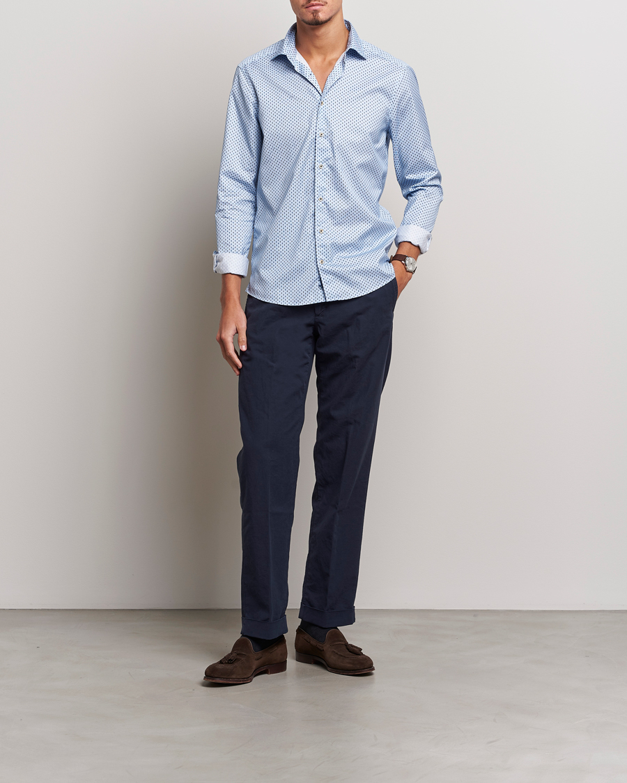 Herren | Hemden | Stenströms | Slimline Printed Cut Away Shirt Light Blue