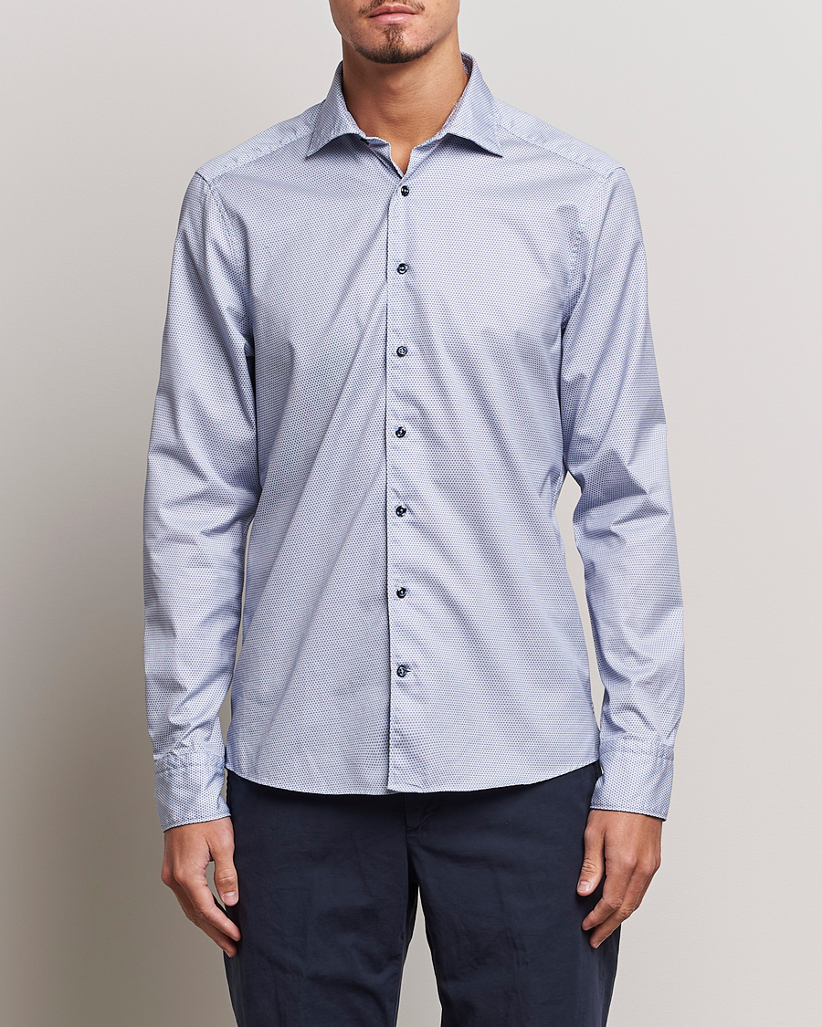 Herren |  | Stenströms | Slimline Micro Print Cut Away Shirt Blue