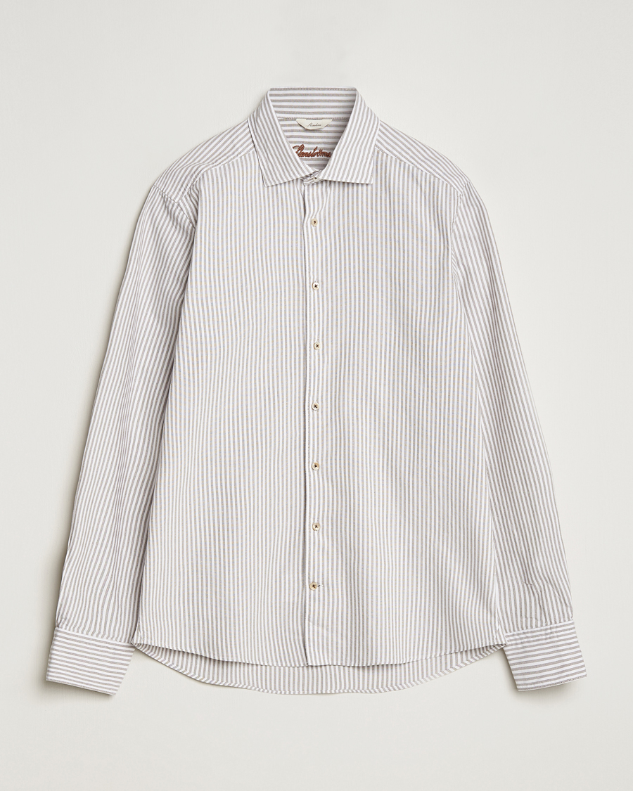 Herren | Hemden | Stenströms | Slimline Striped Cut Away Oxford Shirt Brown