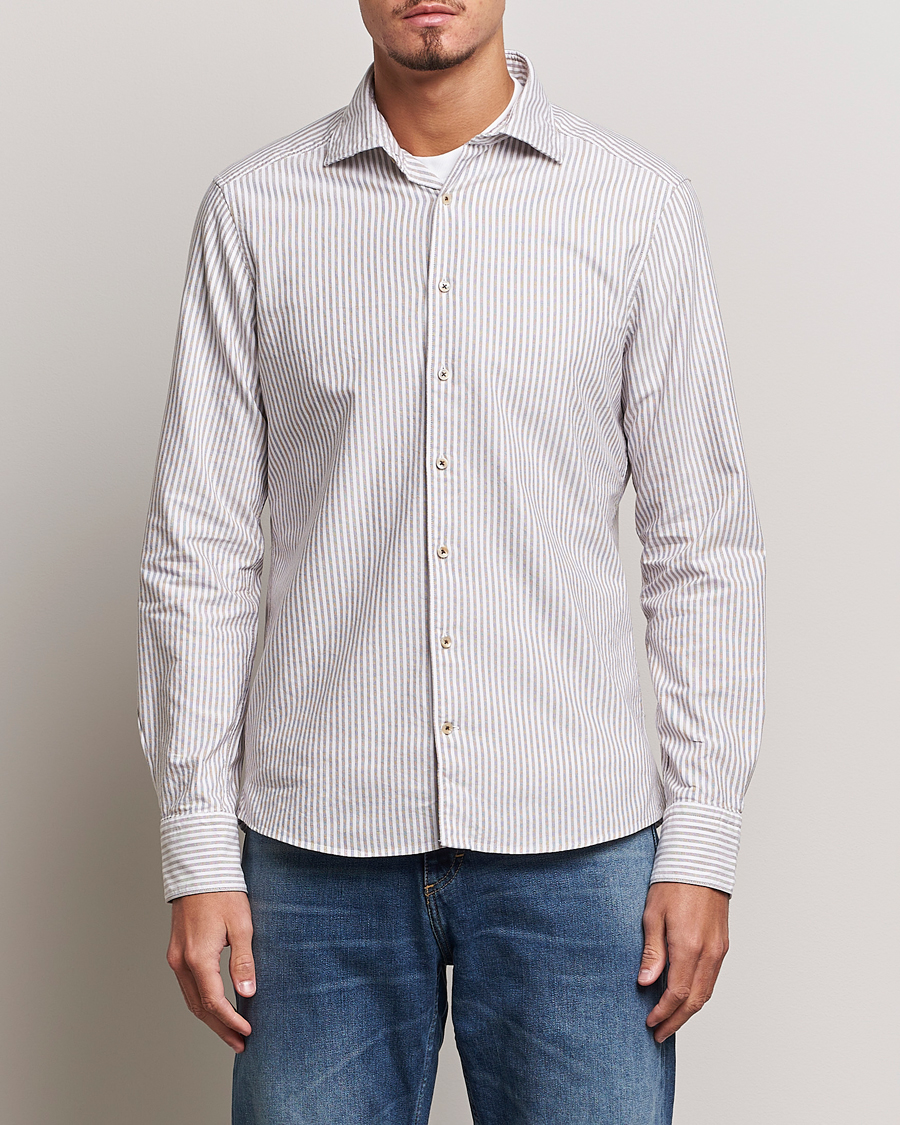 Herren | Oxfordhemden | Stenströms | Slimline Striped Cut Away Oxford Shirt Brown