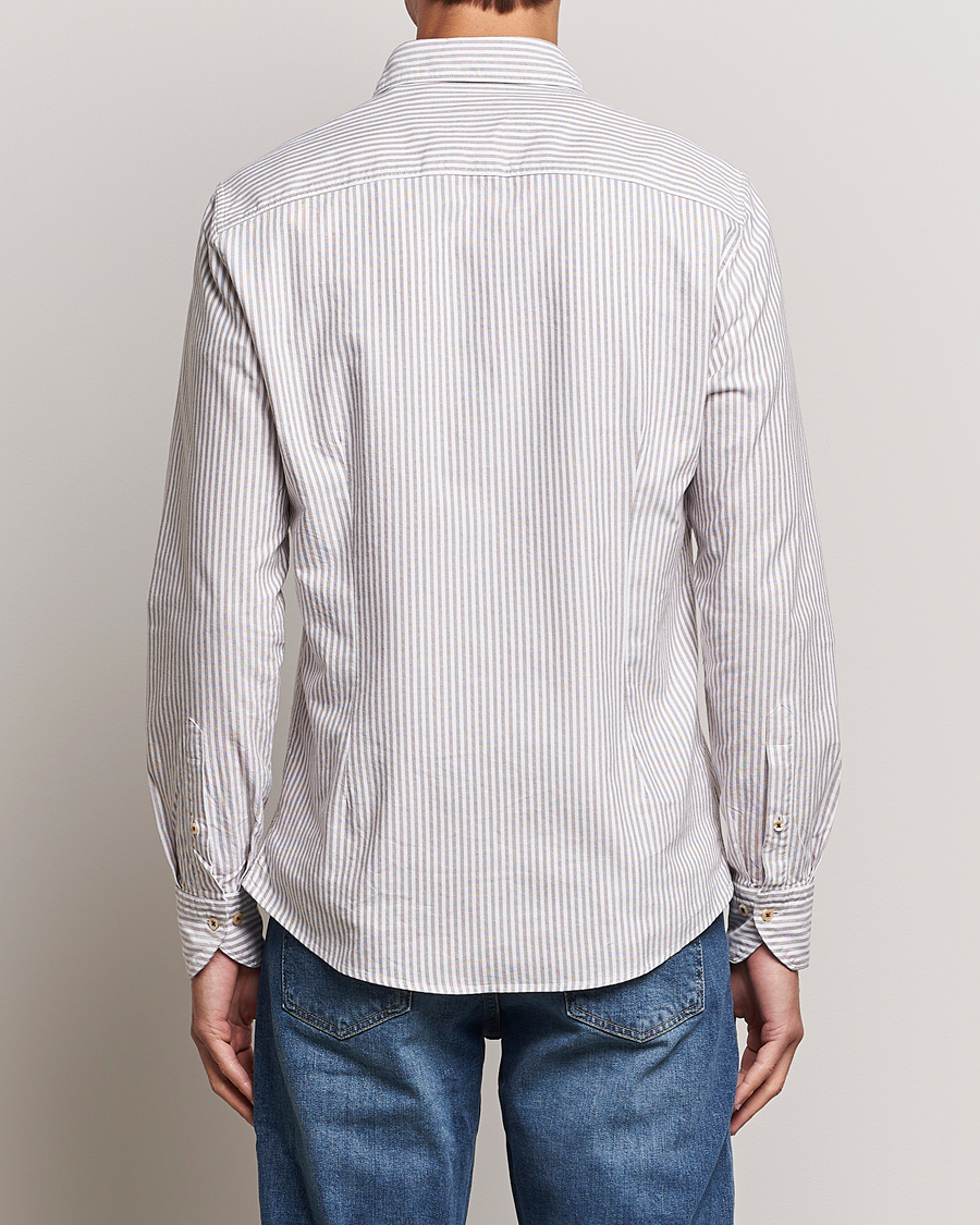 Herren | Hemden | Stenströms | Slimline Striped Cut Away Oxford Shirt Brown