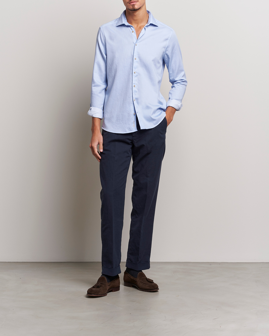 Herren | Hemden | Stenströms | Slimline Printed Oxford Washed Cut Away Shirt Light Blue