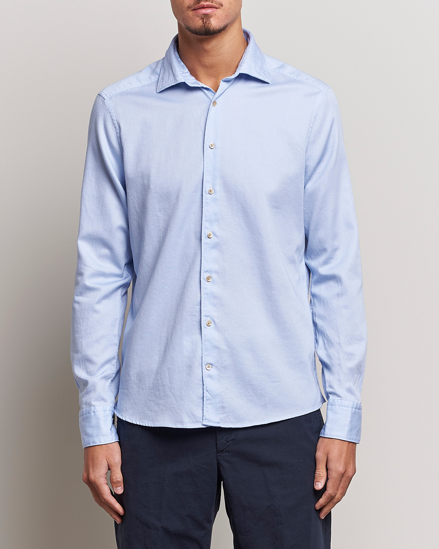 Herren | Hemden | Stenströms | Slimline Printed Oxford Washed Cut Away Shirt Light Blue