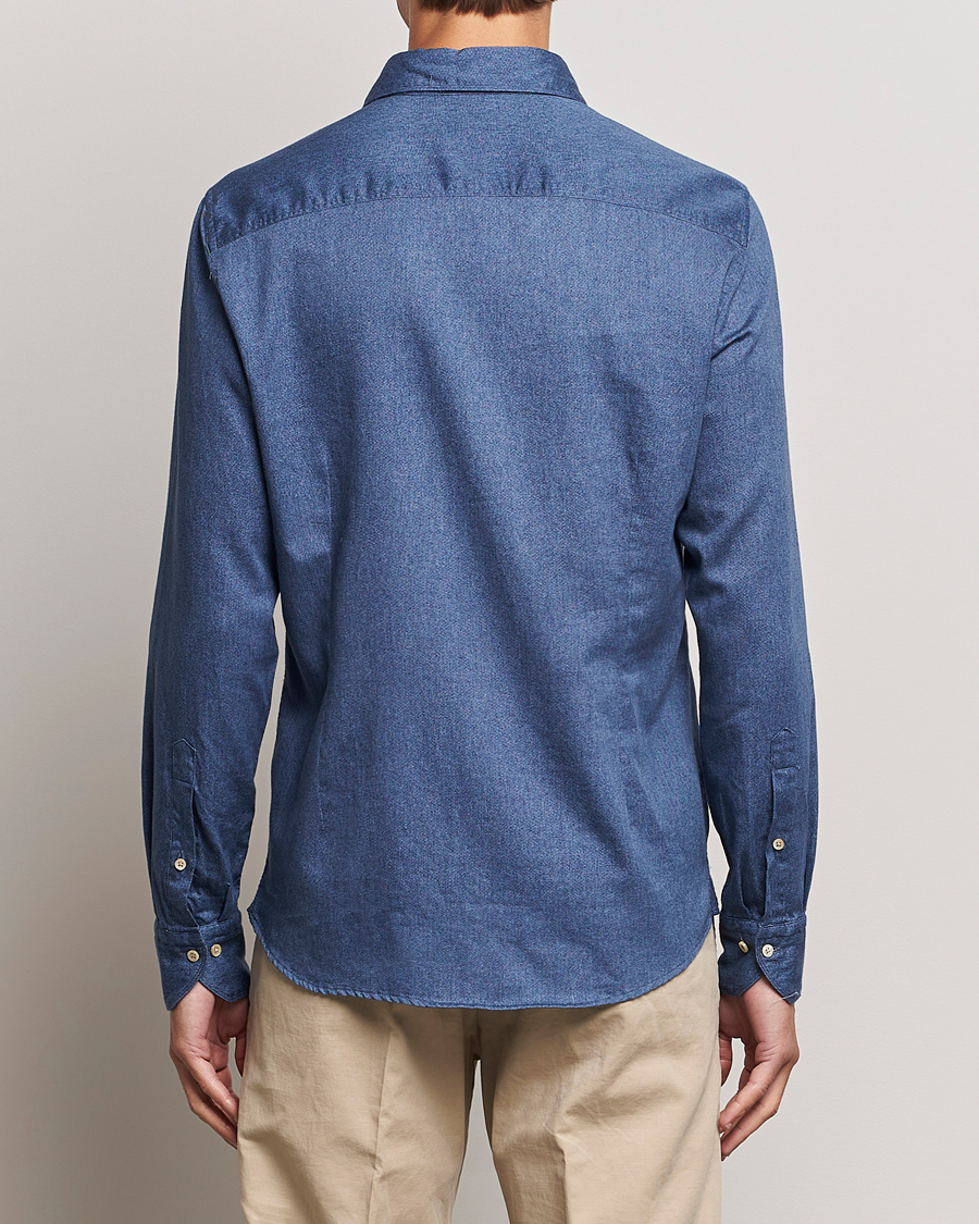 Herren | Hemden | Stenströms | Slimline Printed Oxford Washed Cut Away Shirt Dark Blue
