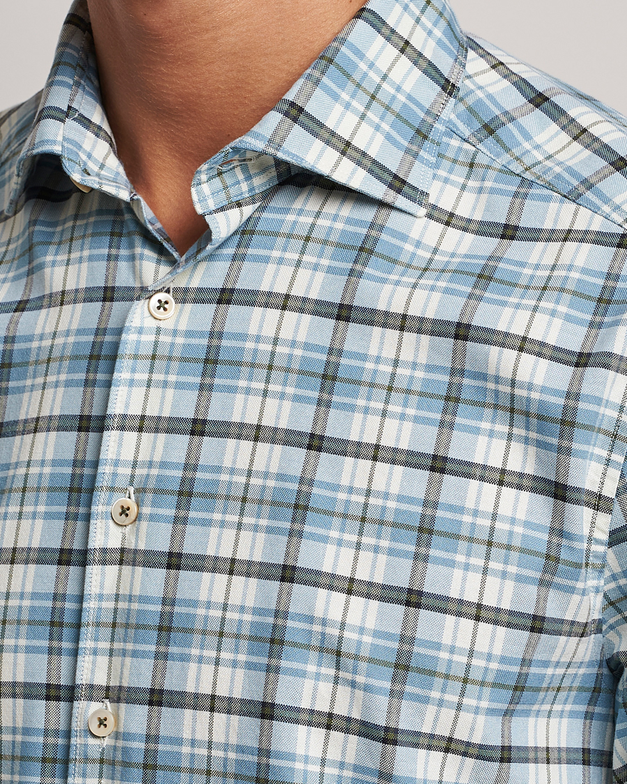 Herren | Hemden | Stenströms | Slimline Checked Oxford Cut Away Shirt Light Blue