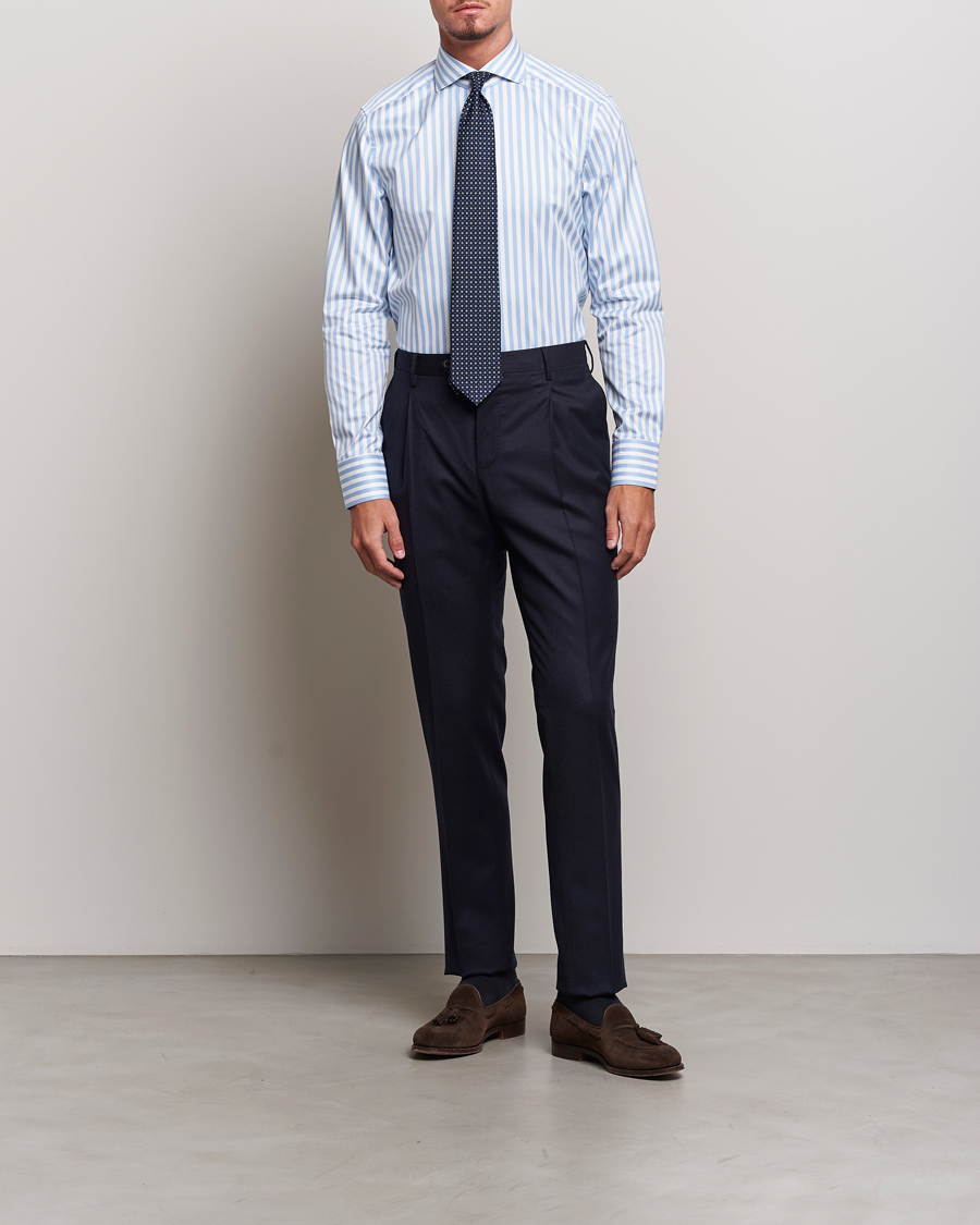 Herren | Hemden | Stenströms | Slimline Bold Stripe 2-Fold Cut Away Shirt Light Blue
