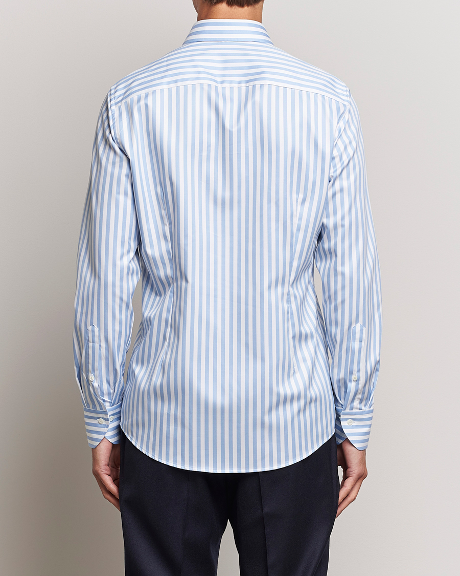 Herren | Hemden | Stenströms | Slimline Bold Stripe 2-Fold Cut Away Shirt Light Blue
