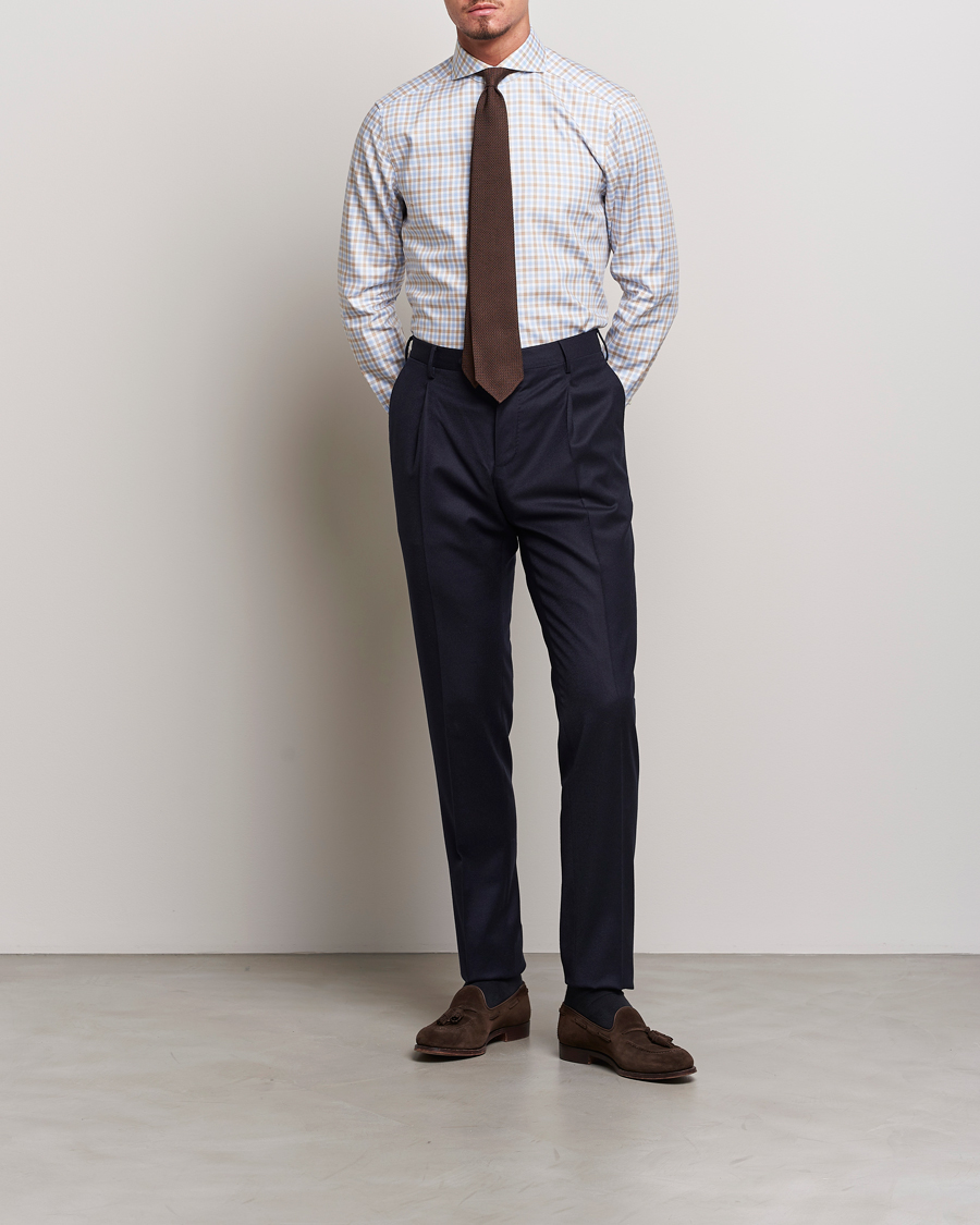 Herren | Hemden | Stenströms | Slimline Checked Royal Oxford Shirt Beige/Blue