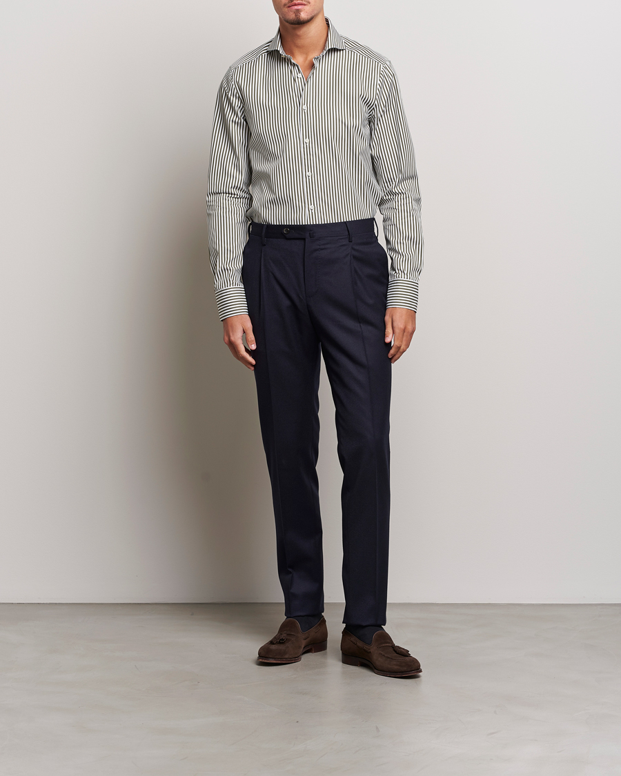 Herren | Hemden | Stenströms | Slimline Striped Popline Cut Away Shirt Green