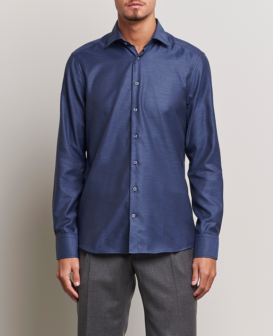 Herren |  | Stenströms | Slimline Twill Contrast Cut Away Shirt Navy
