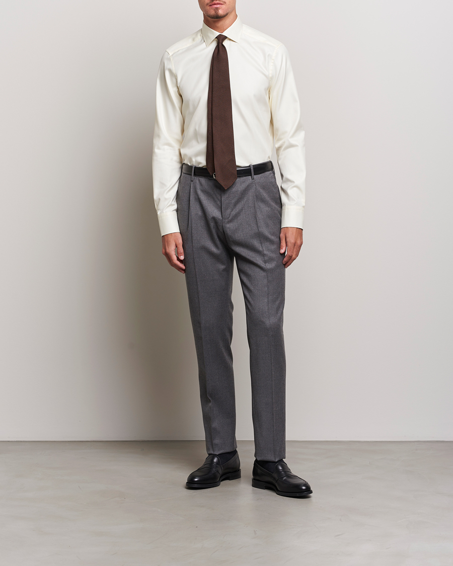 Herren | Hemden | Stenströms | Slimline Two Fold Contrast Cut Away Shirt Yellow