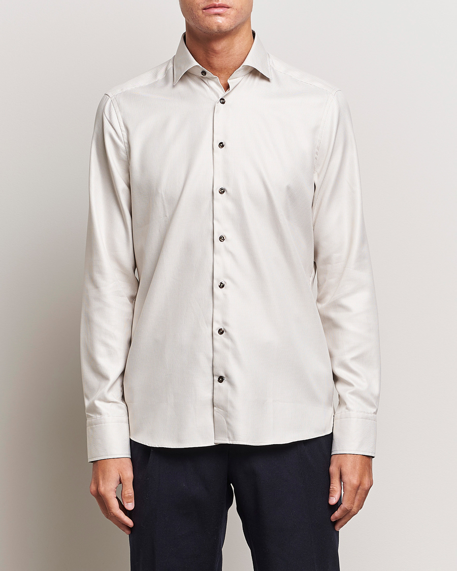 Herren |  | Stenströms | Slimline Micro Structure Contrast Shirt Beige