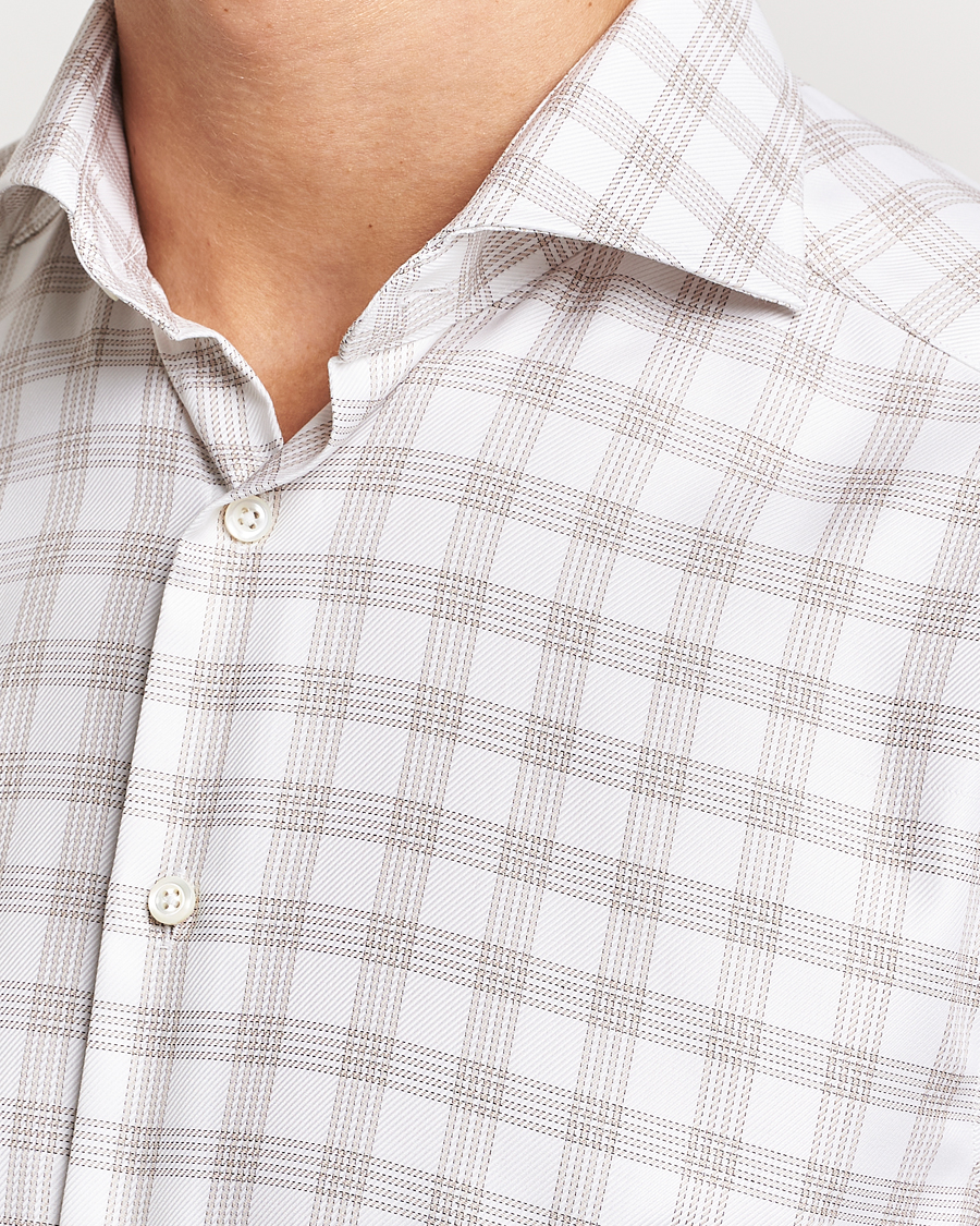 Herren | Hemden | Stenströms | Slimline Checked Cut Away Shirt White/Brown