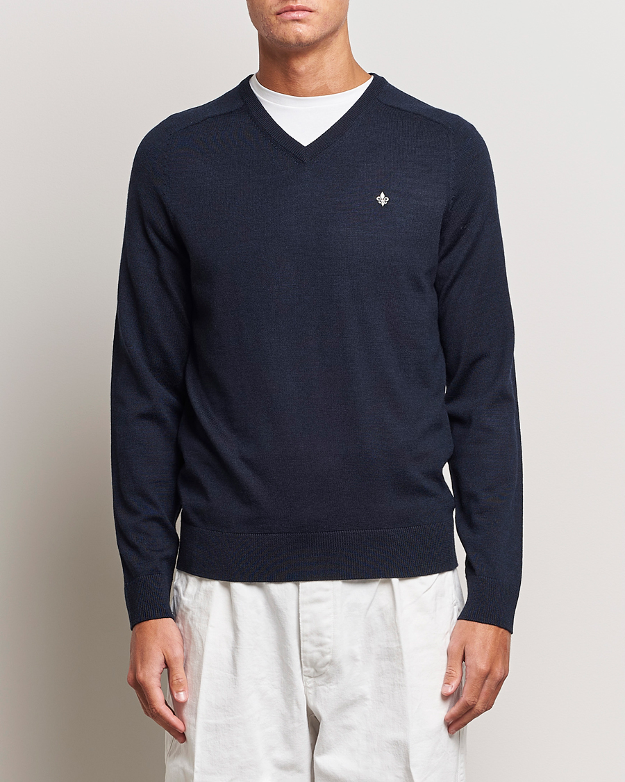 Men | V-Neck Jumpers | Morris | Merino V-neck Navy