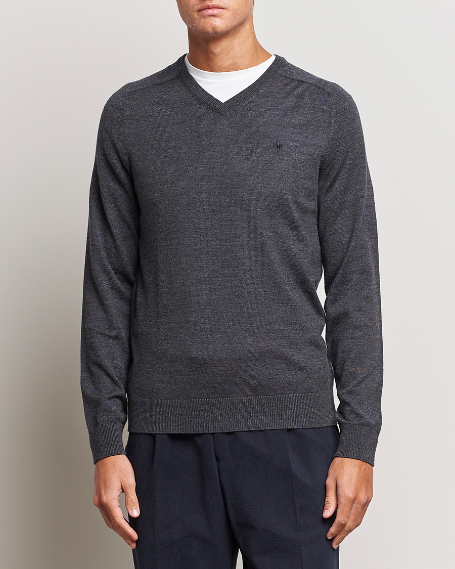 Men | V-Neck Jumpers | Morris | Merino V-neck Grey