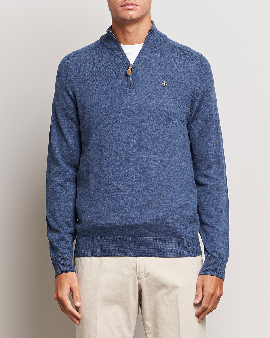 Herren |  | Morris | John Merino Half Zip Mid Blue
