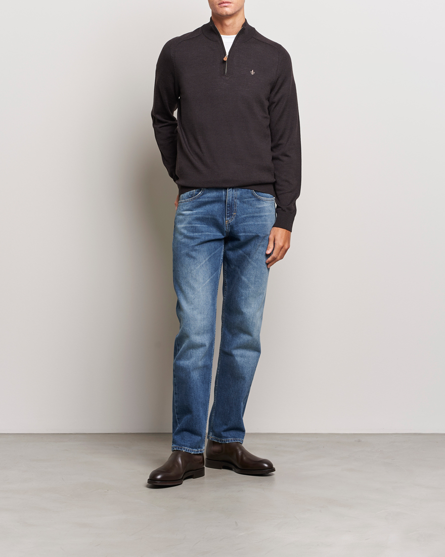 Herren | Pullover | Morris | John Merino Half Zip Brown