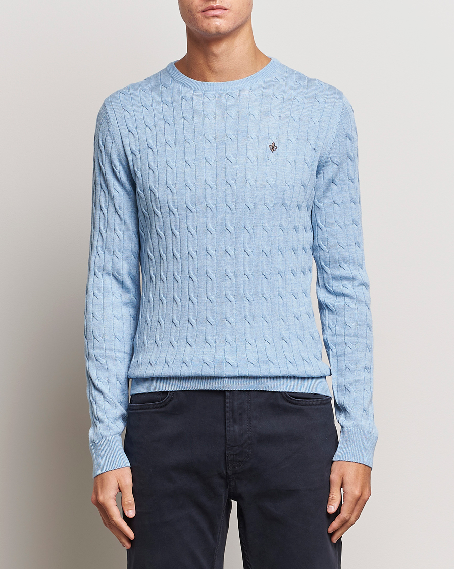 Herren |  | Morris | Merino Cable Crew Neck Light Blue