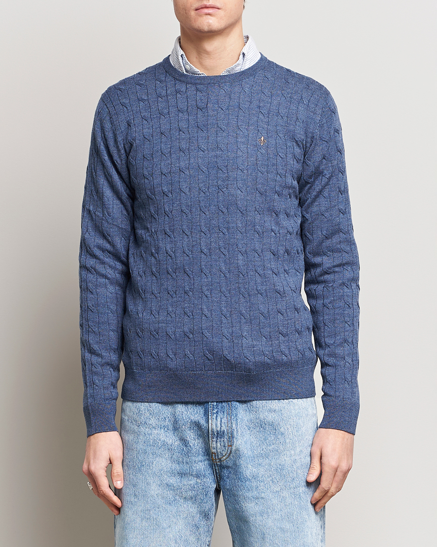 Herren |  | Morris | Merino Cable Crew Neck Blue