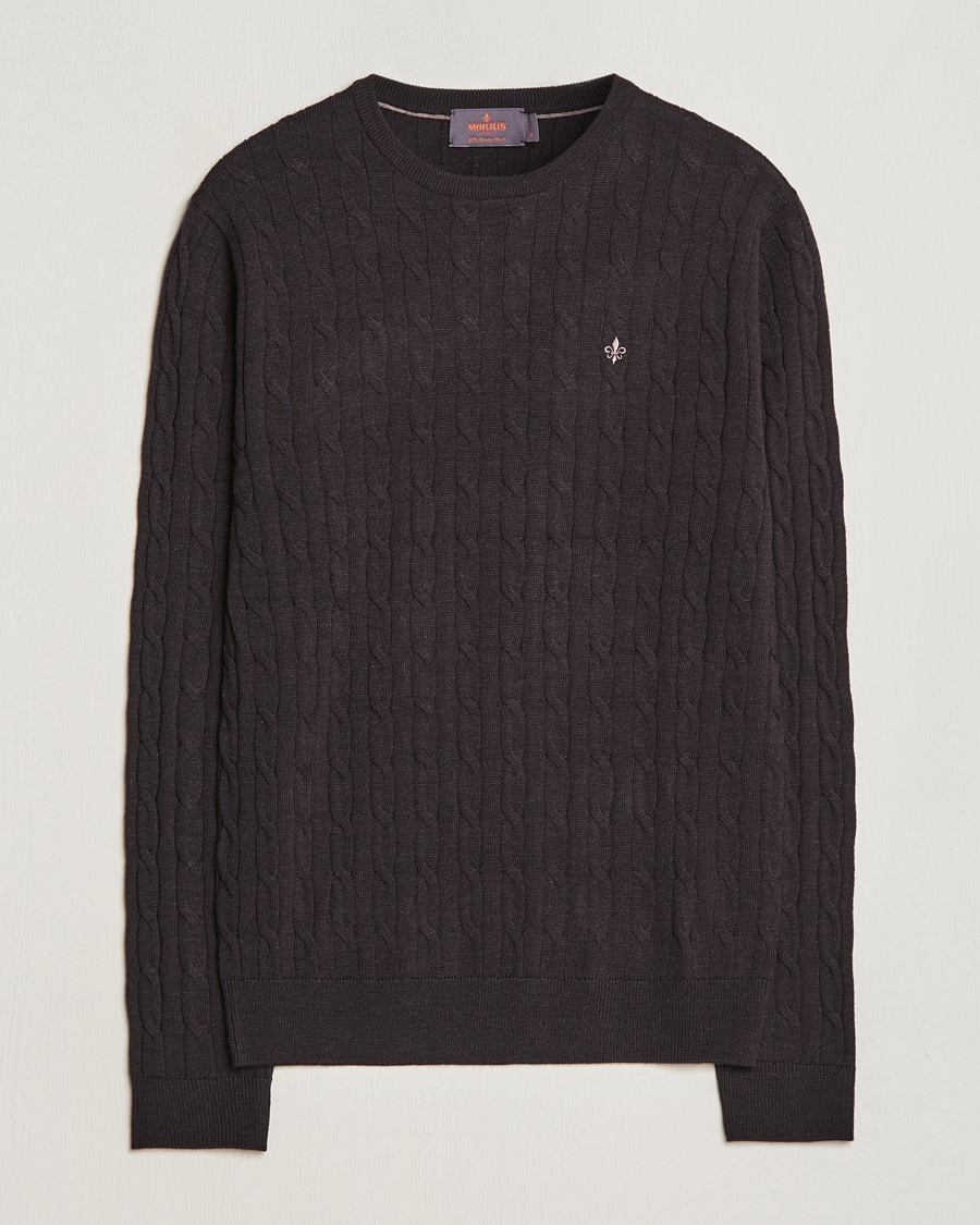 Herren | Pullover | Morris | Merino Cable Crew Neck Brown