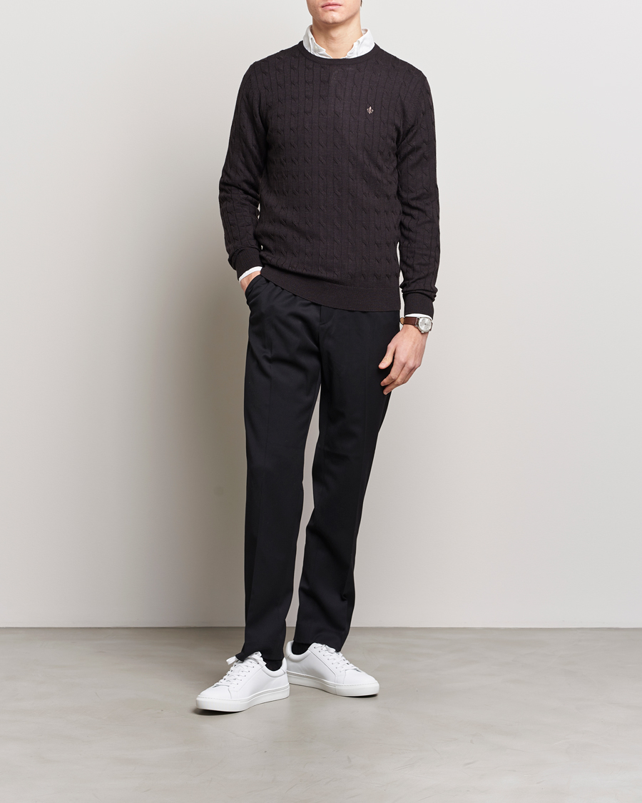 Herren | Pullover | Morris | Merino Cable Crew Neck Brown