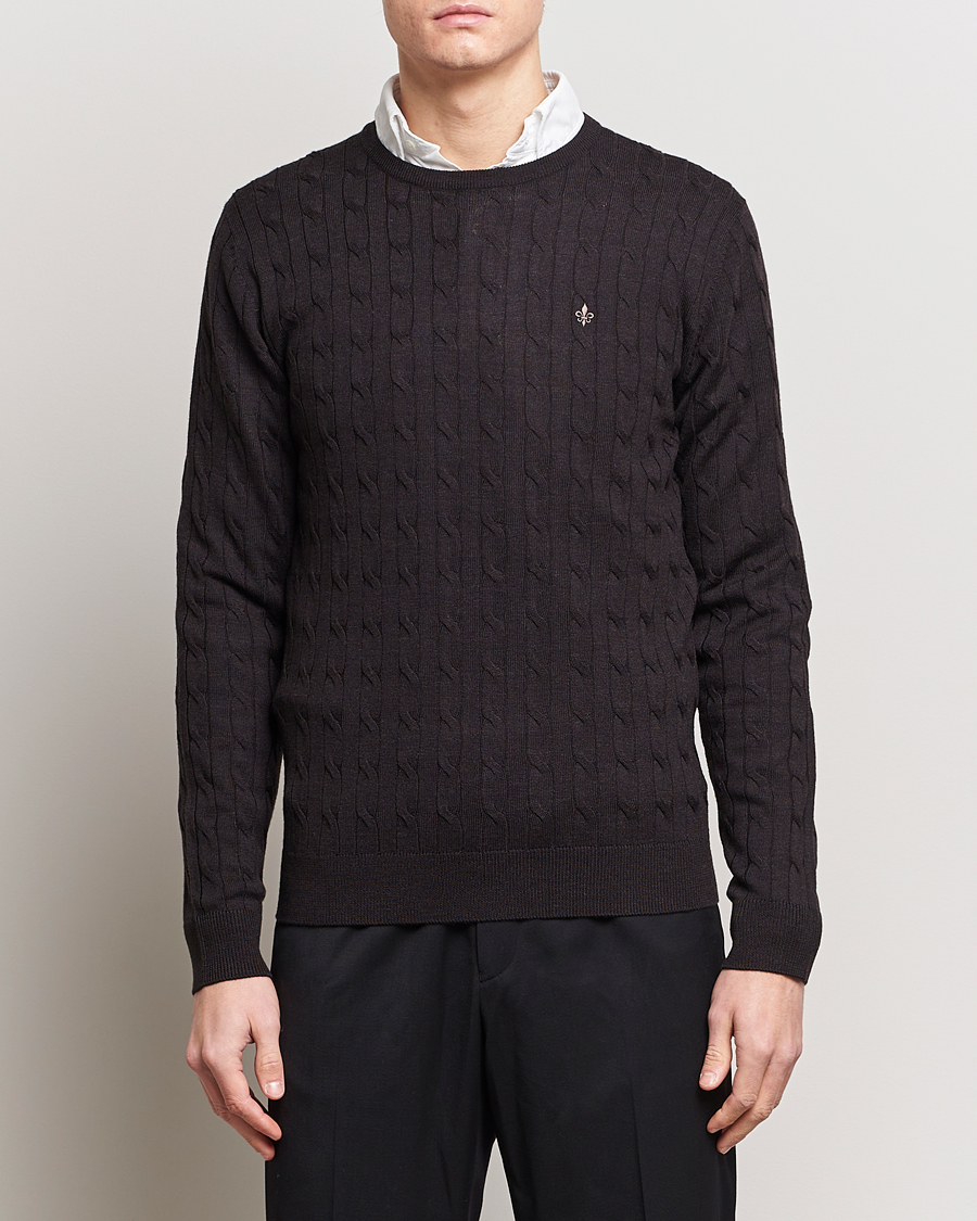 Herren | 40% sale | Morris | Merino Cable Crew Neck Brown