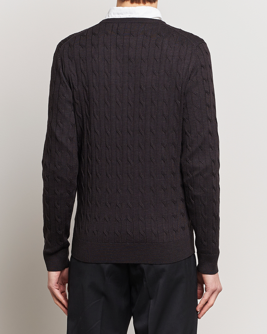 Herren | Pullover | Morris | Merino Cable Crew Neck Brown
