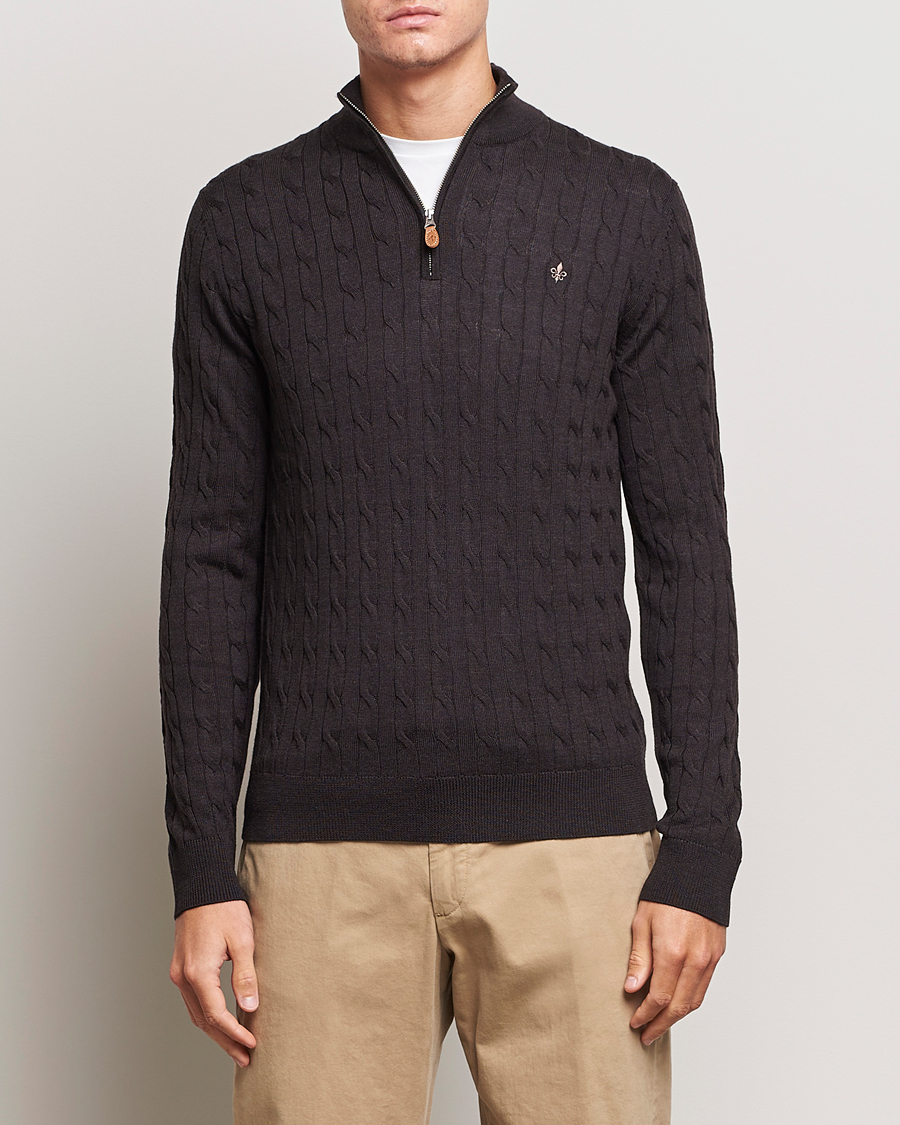 Herren | Pullover | Morris | Merino Cable Half Zip Brown