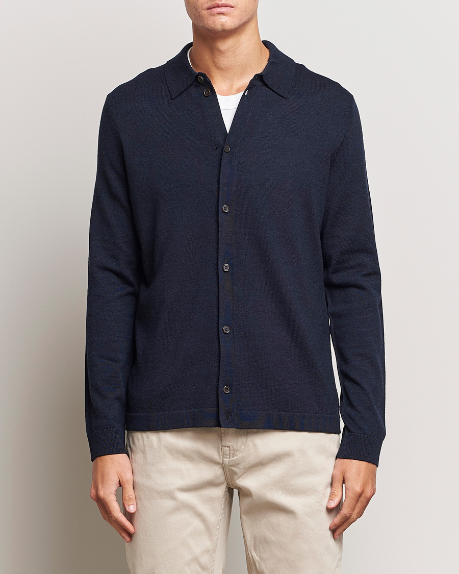 Herren |  | Morris | Merino Knitted Shirt Navy
