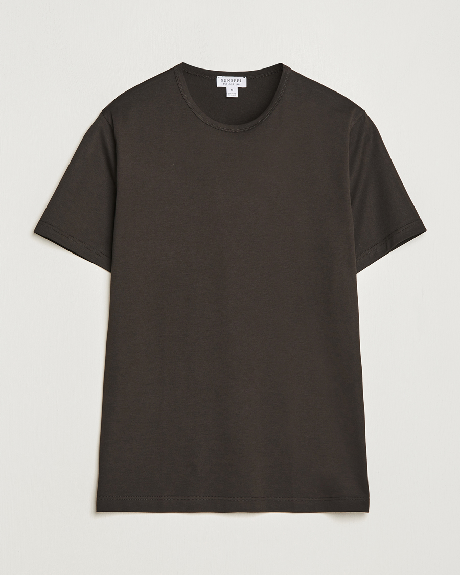 Herren | T-Shirts | Sunspel | Crew Neck Cotton Tee Coffee