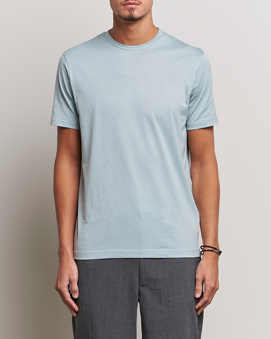 Herren |  | Sunspel | Crew Neck Cotton Tee Blue Sage