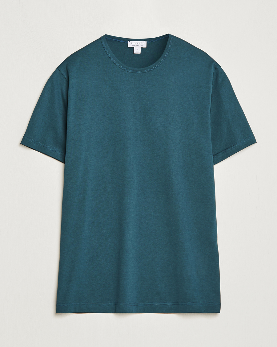 Herren | T-Shirts | Sunspel | Crew Neck Cotton Tee Peacock