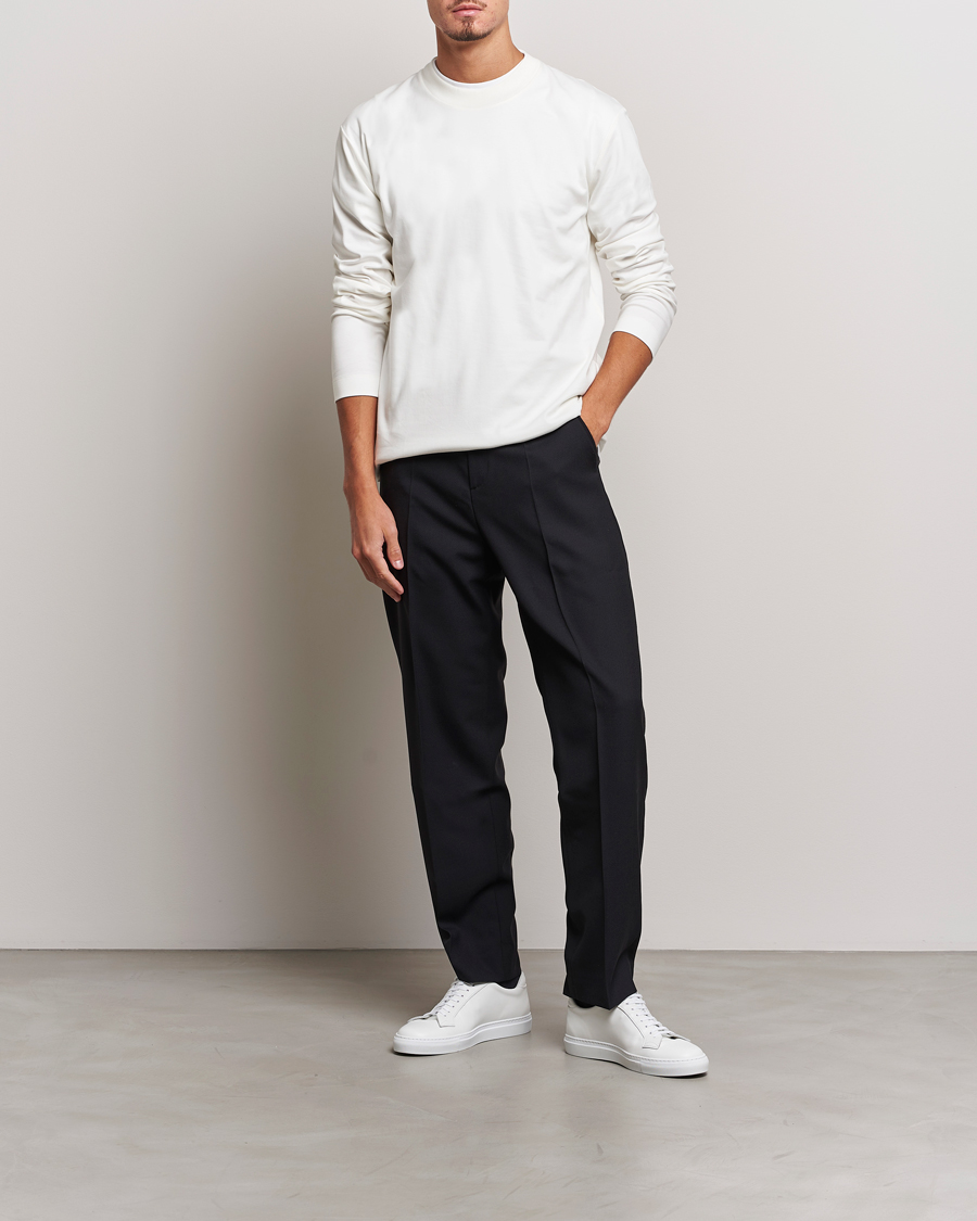 Herren | T-Shirts | Sunspel | Heavyweight Mock Neck Long Sleeve T-Shirt Ecru