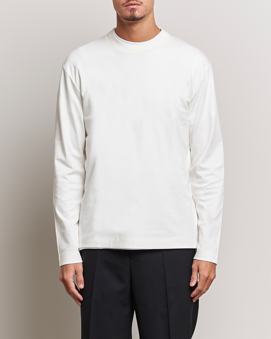Herren | T-Shirts | Sunspel | Heavyweight Mock Neck Long Sleeve T-Shirt Ecru
