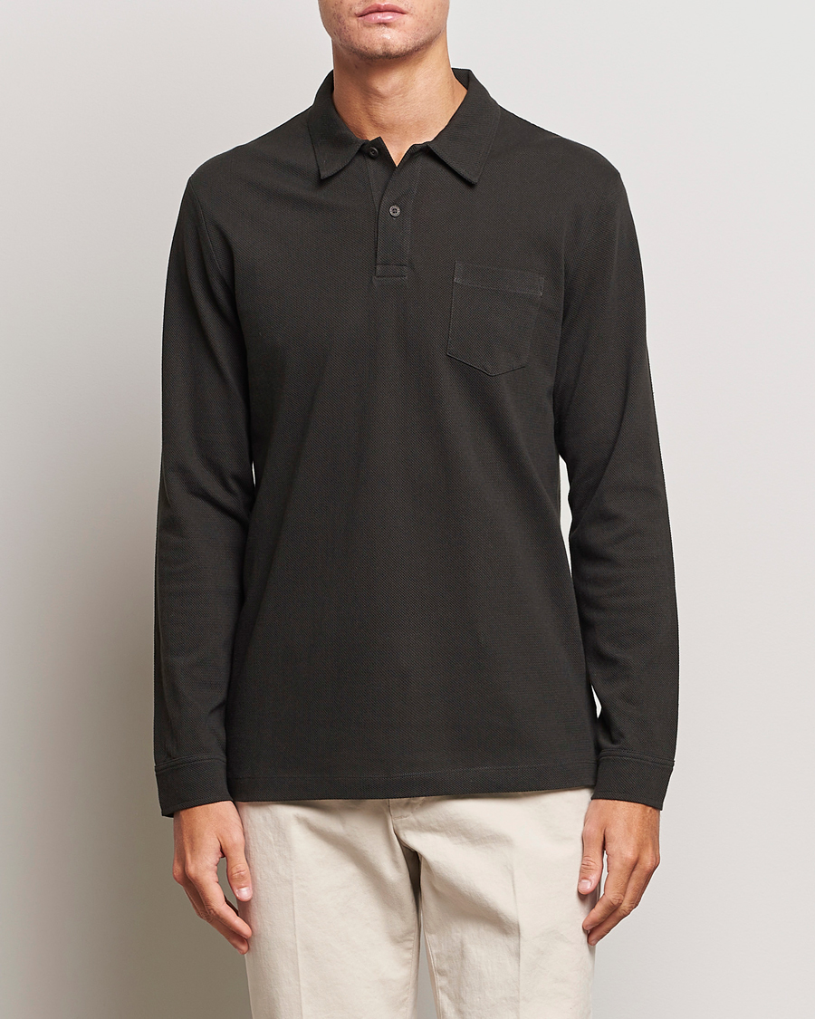 Herren | Pullover | Sunspel | Long Sleeve Riviera Polo Shirt Coffee